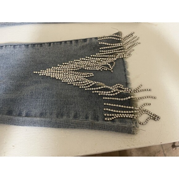 Forever 21 Size 26 Fringe Hem Denim Jeans with Rhinestone Tassels - Picture 2 of 5